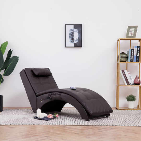 vidaXL Massageschäslong med kudde brun konstläder
