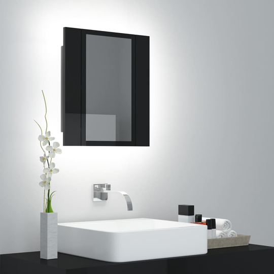 vidaXL Spegelskåp för badrum LED svart högglans 40x12x45 cm