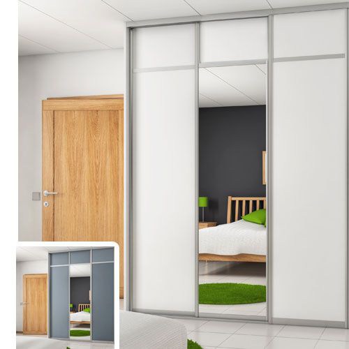 London Skjutdörr Vit/Grå + Spegel 2130 mm 3 dörrar