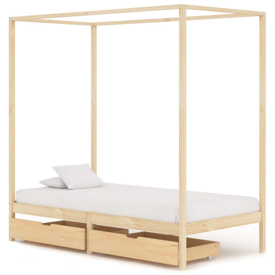 vidaXL Himmelsäng med 2 lådor massiv furu 90x200 cm