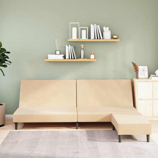 vidaXL Bäddsoffa 2-sits med fotpall gräddvit sammet