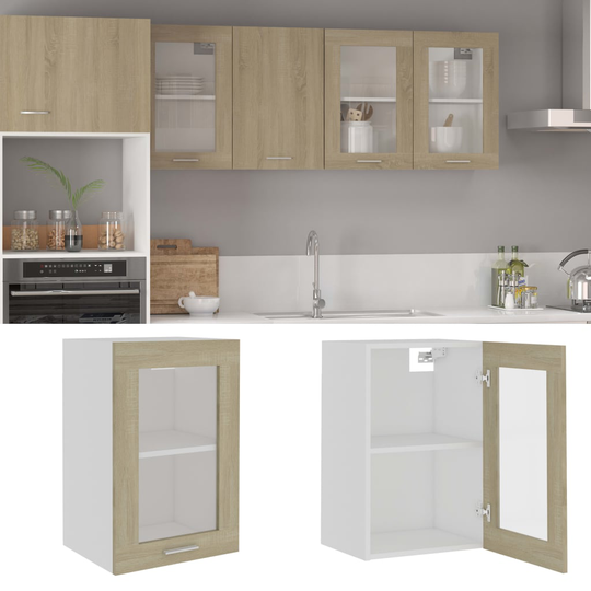 vidaXL Väggskåp med glasdörrar sonoma-ek 40x31x60 cm konstruerat trä