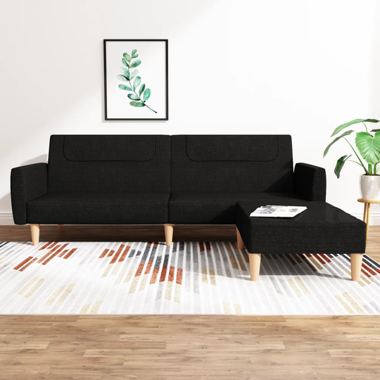 vidaXL Bäddsoffa 2-sits med fotpall svart tyg