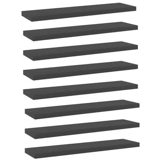 vidaXL Hyllplan 8 st grå högglans 40x10x1,5 cm spånskiva