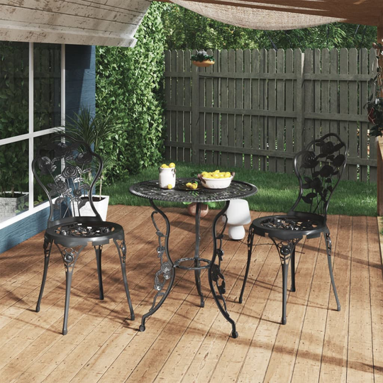 vidaXL Caféset 3 delar gjuten aluminium svart