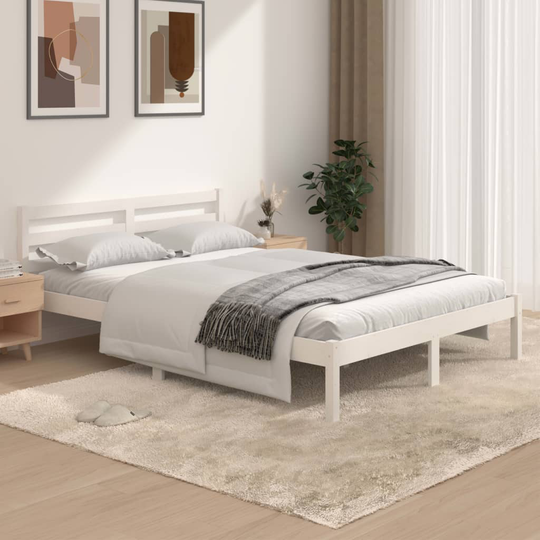 vidaXL Sängram massiv furu 135x190 cm vit 4FT6