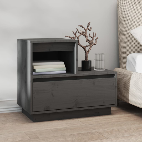 vidaXL Sängbord grå 60x34x51 cm massiv furu