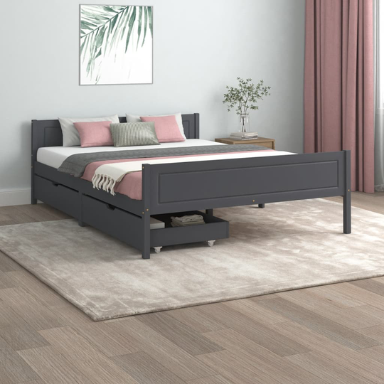 vidaXL Sängram med 2 lådor mörkgrå massiv furu 140x200 cm