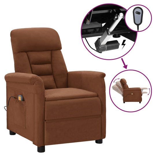 vidaXL Elektrisk massagefåtölj brun konstmocka