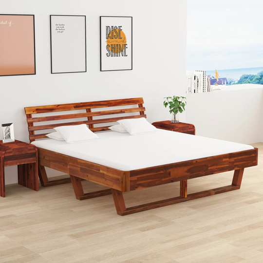 vidaXL Sängram med 2 sängbord massivt akaciaträ 180x200 cm