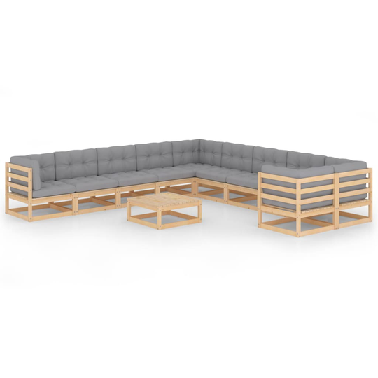 vidaXL Loungegrupp med dynor 11 delar massiv furu