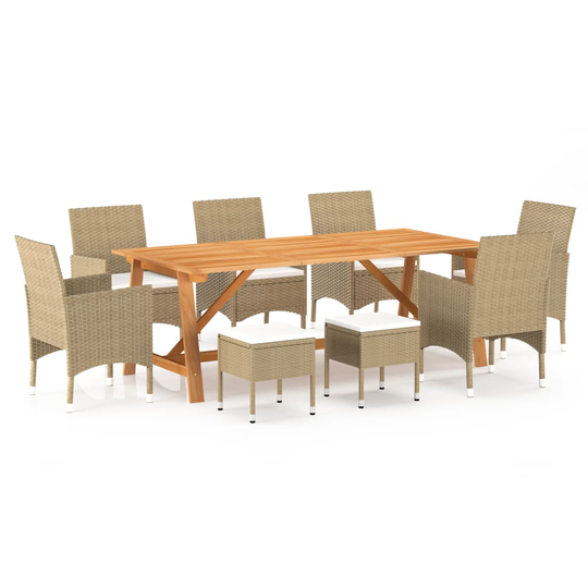 vidaXL Matgrupp för trädgården 9 delar beige