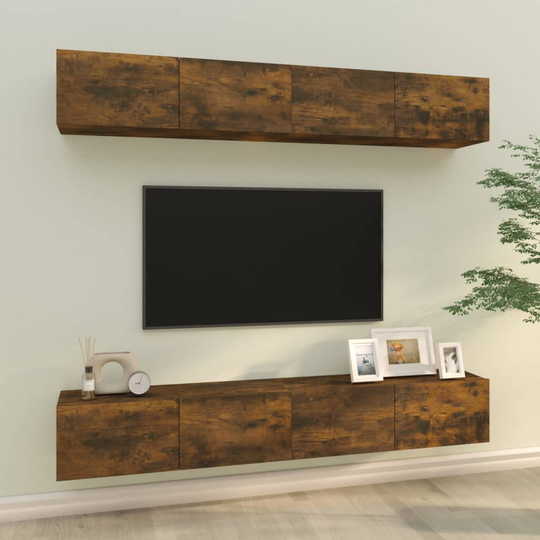 vidaXL Väggmonterade tv-bänkar 4 st rökfärgad ek 100x30x30 cm