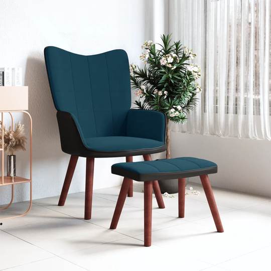 vidaXL Vilstol med fotpall blå sammet och PVC