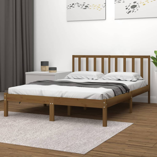 vidaXL Sängram honungsbrun massivt trä 120x190 cm liten dubbelsäng