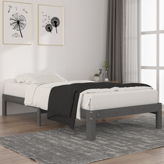 vidaXL Sängram grå massiv furu 100x200 cm