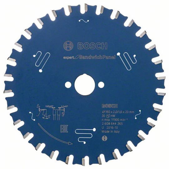 Bosch Accessories Expert for Sandwich Panel 2608644365 Cirkelsågblad 160 x 20 x 1.6 mm Antal tänder (per tum): 30 1 st