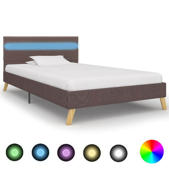 vidaXL Sängram med LED taupe tyg 100x200 cm