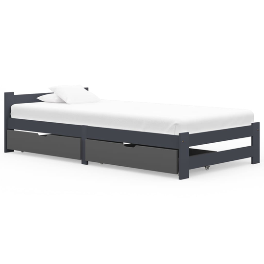 vidaXL Sängram med 2 lådor mörkgrå massiv furu 90x200 cm