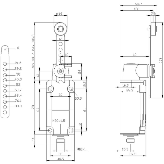 Siemens 3SE51140CH611AC5 3SE5114-0CH61-1AC5 Positionsbrytare 4 A Justerbar hävarm, Metallstav, Stålrulle IP66/IP67 1 st