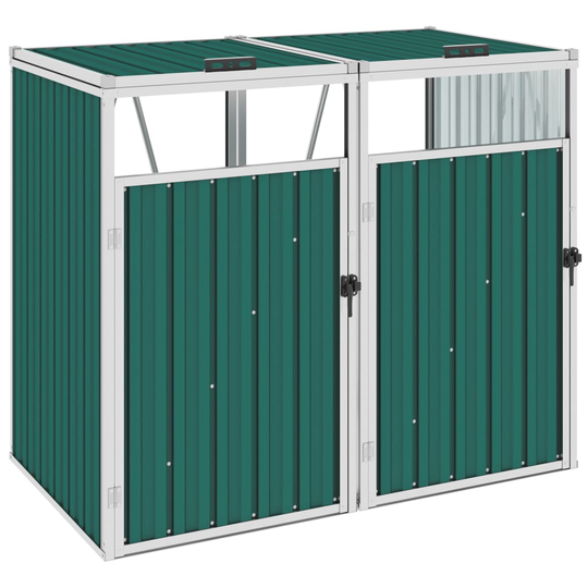 vidaXL Skjul för två sopkärl grön 143x81x121 cm stål